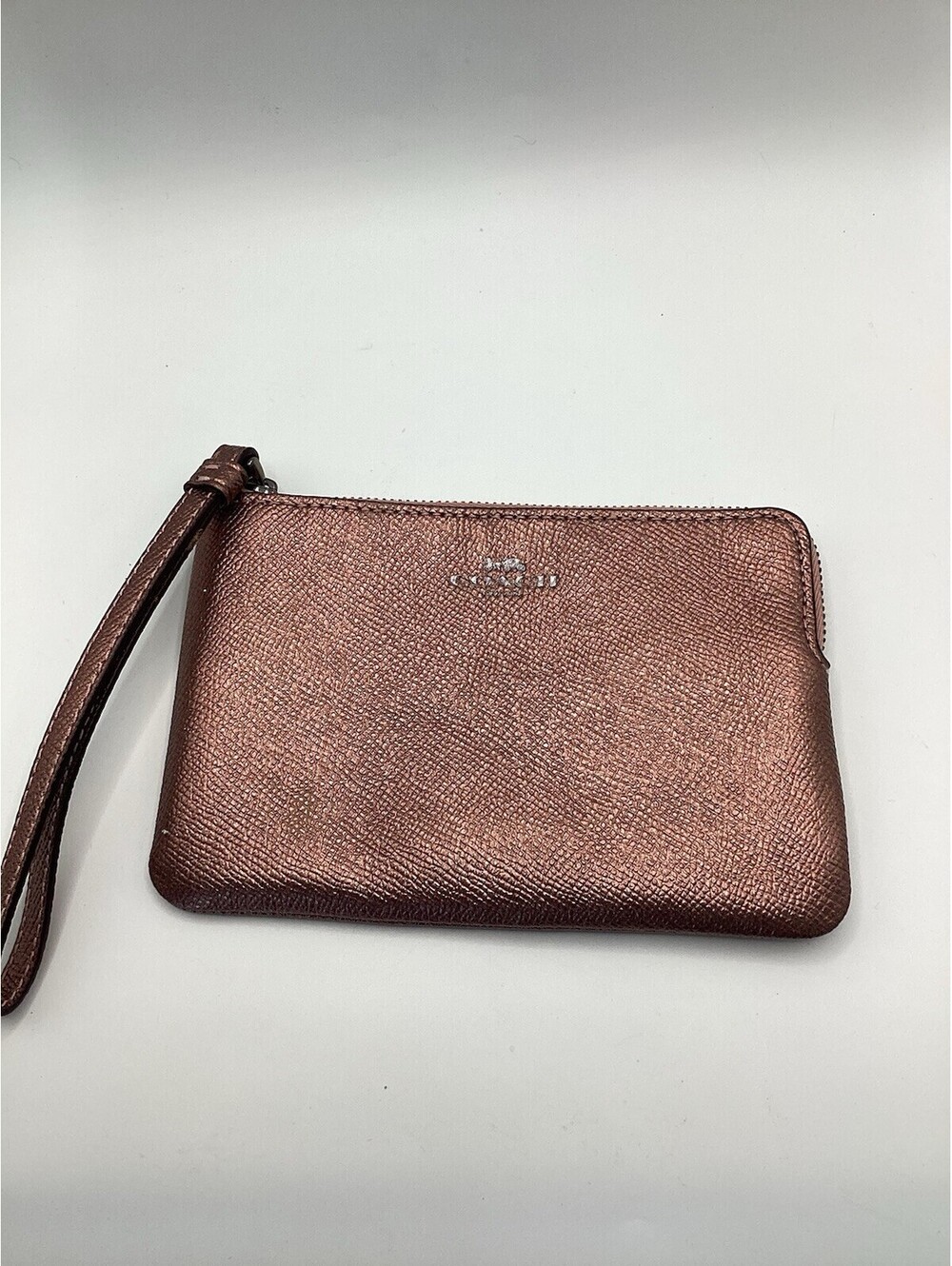 COACH F58032 Mauve Corner Zip Wristlet Crossgrain Leather Wallet